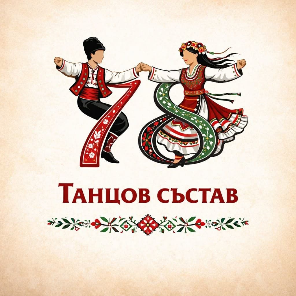Лого на Танцов състав „7/8“ — танцуваща двойка в народни носии